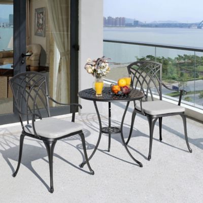 Image showing 8 th Nuu Garden 3 pc. Cast-Aluminum Patio Bistro Table Set with Grey Cushions