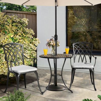 Image showing 9 th Nuu Garden 3 pc. Cast-Aluminum Patio Bistro Table Set with Grey Cushions