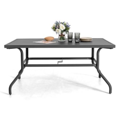 Nuu Garden 61 in. Outdoor Iron Rectangular Dining Table with Umbrella Hole for 6 People