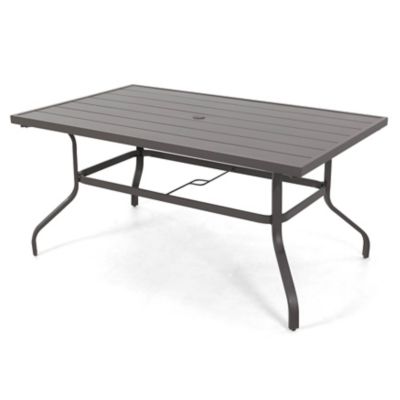 Image showing  61 in. Outdoor Iron Rectangular Dining Table with Umbrella Hole for 6 People