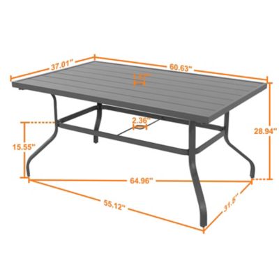Image showing 5 th Nuu Garden 61 in. Outdoor Iron Rectangular Dining Table with Umbrella Hole for 6 People