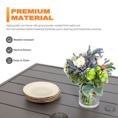 Image showing 6 th Nuu Garden 61 in. Outdoor Iron Rectangular Dining Table with Umbrella Hole for 6 People