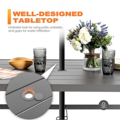 Image showing 8 th Nuu Garden 61 in. Outdoor Iron Rectangular Dining Table with Umbrella Hole for 6 People