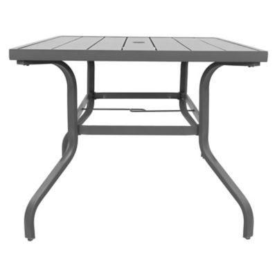 Image showing 9 th Nuu Garden 61 in. Outdoor Iron Rectangular Dining Table with Umbrella Hole for 6 People