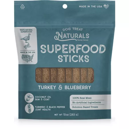 Dog Treat Naturals Turkey & Blueberry Superfood Sticks for Dogs 10 oz. Dog Soft & Chewy Treats