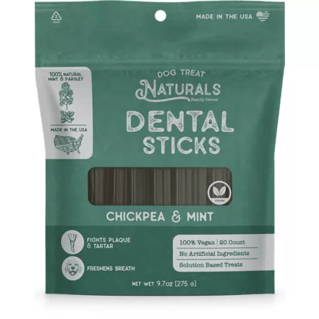 Dog Treat Naturals Chickpea and Mint Dental Sticks for Dogs 20 ct Dog Dental Treats & Chews