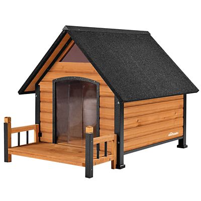 Aivituvin Wooden Outdoor Dog House with Porch and Strong Iron Frame