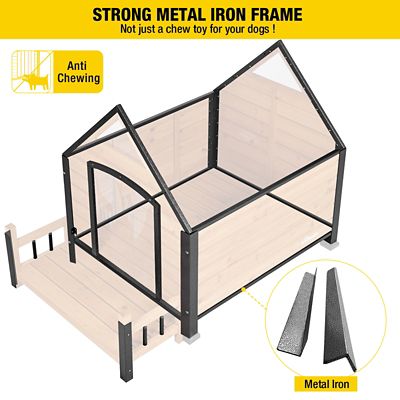 Image showing  Outdoor Wooden Dog House with Porch and Strong Iron Frame