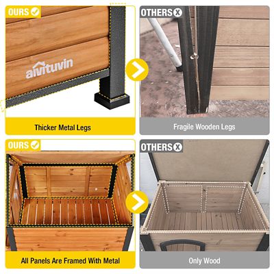 Image showing  Outdoor Wooden Dog House with Porch and Strong Iron Frame