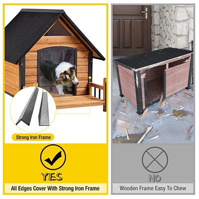 Image showing  Outdoor Wooden Dog House with Porch and Strong Iron Frame