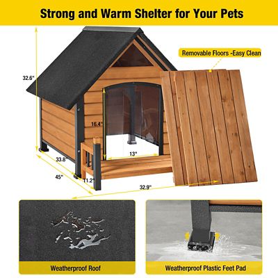 Image showing  Outdoor Wooden Dog House with Porch and Strong Iron Frame