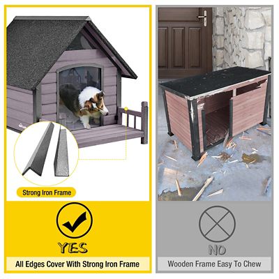 Image showing  Outdoor Wooden Dog House with Porch and Strong Iron Frame, Gray