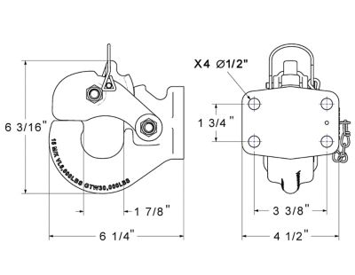 Image showing  15-Ton Capacity Rigid-Mount Pintle Hook with Mounting Kit