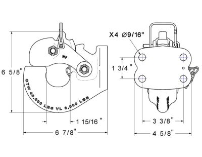 Image showing  20-Ton Capacity Rigid-Mount Pintle Hook with Mounting Kit