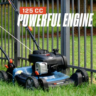 Image showing 6 th Senix 21 in. 125cc 4-Cycle Gas Powered Push Lawn Mower, Mulch/Side Discharge, Dual Lever Height Adjustment, 11 in. Rear Wheels
