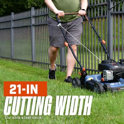Image showing 7 th Senix 21 in. 125cc 4-Cycle Gas Powered Push Lawn Mower, Mulch/Side Discharge, Dual Lever Height Adjustment, 11 in. Rear Wheels