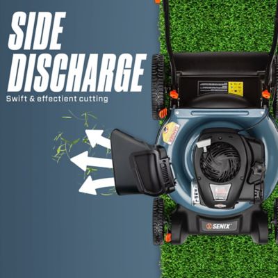 Image showing 9 th Senix 21 in. 125cc 4-Cycle Gas Powered Push Lawn Mower, Mulch/Side Discharge, Dual Lever Height Adjustment, 11 in. Rear Wheels