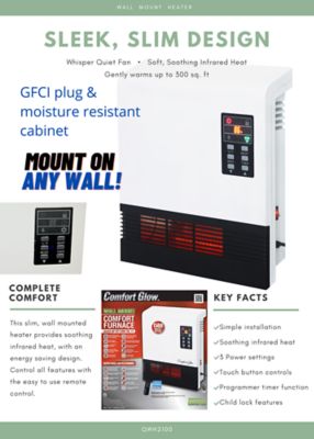 Image showing 8 th Comfort Glow 1,500W Quartz Wall-Mount Heater, 1,000 sq. ft., 5,120 BTU