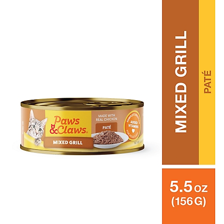 Paws & Claws Adult Mixed Grill Poultry and Fish Pate Wet Cat Food, 5.5 oz
