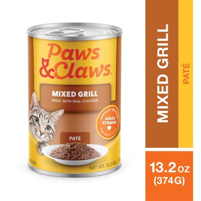 Paws & Claws Adult Mixed Grill Complete Nutrition Poultry and Fish Pate Wet Cat Food, 13.2 oz. Can