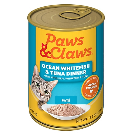 Paws & Claws Complete Nutrition Adult Ocean Whitefish and Tuna Pate Wet Cat Food, 13.2 oz.