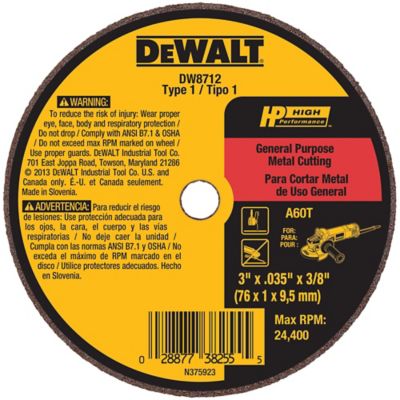 DEWALT 3 x 0.035 x 3/8 in. A60T Metal Cut-Off Wheel