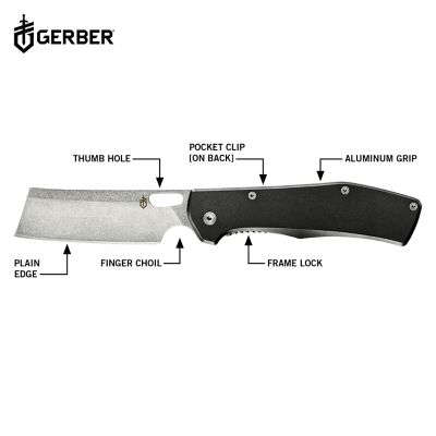 Image showing  Flatiron Stonewash/Grey Plain Edge Cleaver Folding Knife