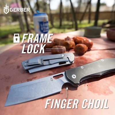 Image showing  Flatiron Stonewash/Grey Plain Edge Cleaver Folding Knife