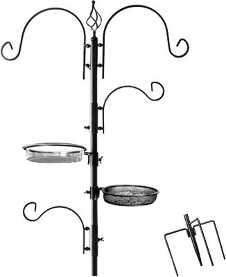 Ashman Deluxe Bird Feeding Station (1 Pack) Pole Stand Kit with 4 Hangers, and 3 Prong Base for Attracting Wild Birds