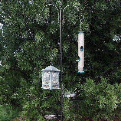 Image showing  Deluxe Bird Feeding Station Pole Stand Kit with 4 Hangers, and 3 Prong Base for Attracting Wild Birds, 1-Pack