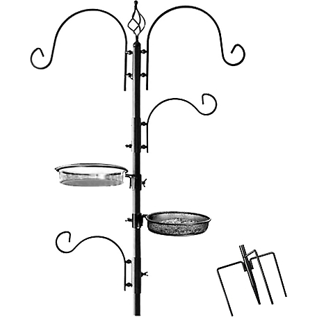 Ashman Deluxe Bird Feeding Station (2 Pack) Pole Stand Kit with 4 Hangers, and 3 Prong Base for Attracting Wild Birds