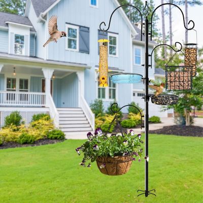 Image showing  Deluxe Bird Feeding Station Pole Stand Kit with 4 Hangers, and 3 Prong Base for Attracting Wild Birds, 2-Pack