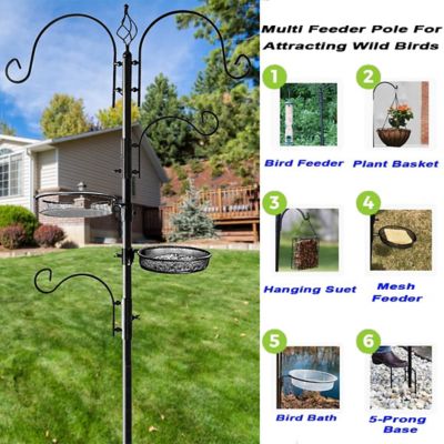 Image showing  Deluxe Bird Feeding Station Pole Stand Kit with 4 Hangers, and 3 Prong Base for Attracting Wild Birds, 2-Pack