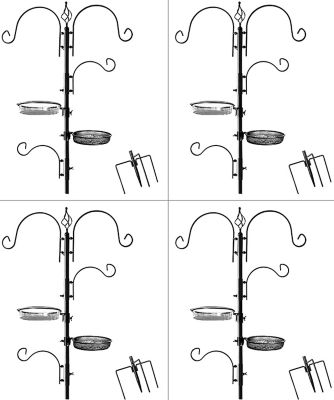Image showing  Deluxe Bird Feeding Station Pole Stand Kit with 4 Hangers, and 3 Prong Base for Attracting Wild Birds, 4-Pack