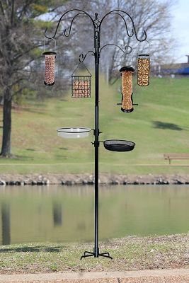 Image showing  Deluxe Premium Bird Feeding Station with 4 Multiple Hooks and 4 Bird Feeders Hanging Kit for Attracting Wild Birds