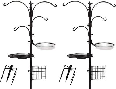 Ashman Deluxe Premium Bird Feeding Station, 5 Prong Base, and Water Dish Bird Feeder Stand ( 2 Pack)