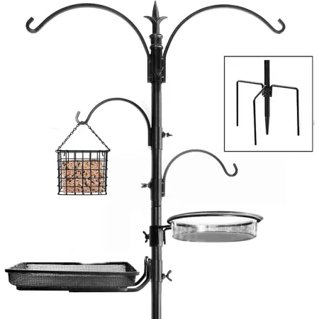 Ashman Bird Feeding Station 5 Prongs with Hanging Suet Feeder Water Dish Hanging Suet Cage and Stand Bird Cage Stands