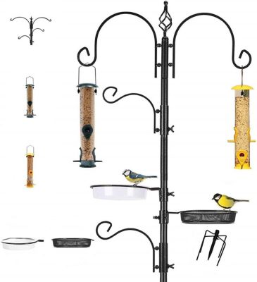 Ashman Deluxe Bird Feeding Station with 2 Bird Feeders Multi Feeder Pole Stand Kit with 4 Hangers, (1 Pack)