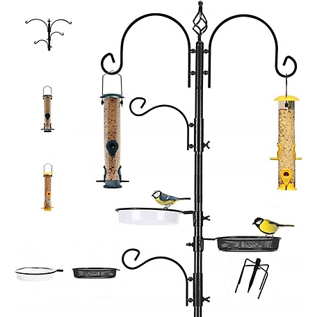 Ashman Deluxe Bird Feeding Station with 2 Bird Feeders Multi Feeder Pole Stand Kit with 4 Hangers, (1 Pack)