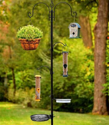 Image showing  Deluxe Bird Feeding Station with 2 Bird Feeders Multi Feeder Pole Stand Kit with 4 Hangers, 1-Pack