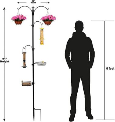 Image showing  Premium Bird Feeding Station with 2 Bird Feeders for Pole Stand Kit with 4 Hangers, Bird Bath and 5 Prong Base.