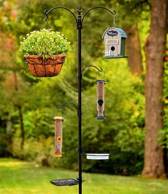 Image showing  Premium Bird Feeding Station with 2 Bird Feeders for Pole Stand Kit with 4 Hangers, Bird Bath and 5 Prong Base.