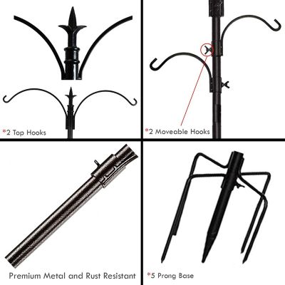 Image showing 8 th Ashman Premium Bird Feeding Station with 2 Bird Feeders for Pole Stand Kit with 4 Hangers, Bird Bath and 5 Prong Base.
