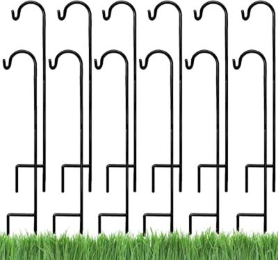 Ashman Shepherds Hook (12 Pack) 35-Inches, Made of Premium Metal for Hanging Solar Light, Bird Feeders.