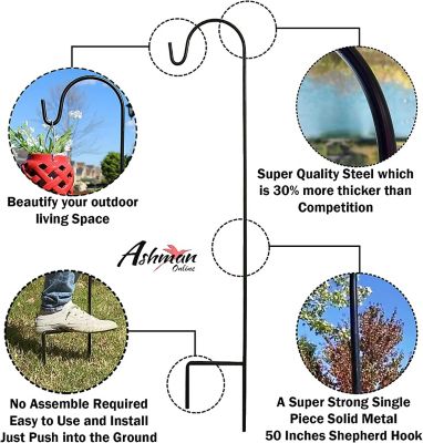 Image showing  50 in. Steel Rust-Resistant Shepherd Hook, Ideal for Weddings, Hanging Plant Baskets, Lanterns, and Feeders