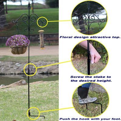 Image showing  Adjustable Shepherds Hook with Floral Design Rust Resistant for Hanging Plant Baskets, 2 Pack.