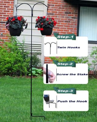 Image showing  Adjustable Shepherds Hook 91 in. with Floral Design Rust Resistant for Hanging Plant Baskets, 1 Pack.