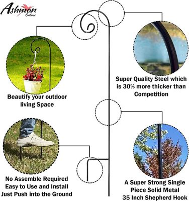 Image showing  Shepherd Curled Hook (6 Pack) 35 in., for Hanging Bird Feeders, Plant Hangers Basket, Christmas Lights, Lanterns.
