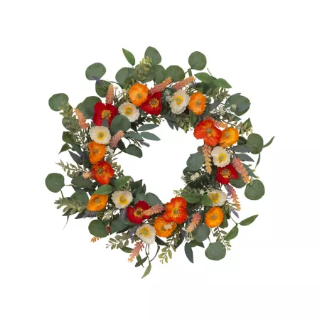 GIL 24" Mixed Spring Flowers and Faux Eucalyptus Leaves Wreath Artificial Plants & Flowers