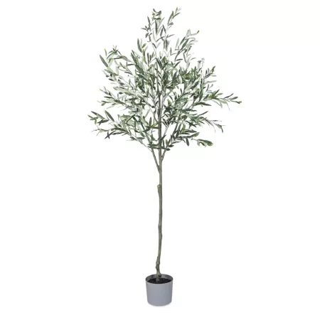 Lone Elm Studios 7 Foot Olive Tree with Plastic Pot Artificial Plants & Flowers